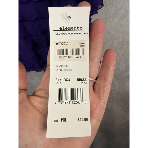 NWT Elementz Petite Purple Ruffle Sequin 3/4 Sleeve Top Womens  PETITE XL - Picture 3 of 6